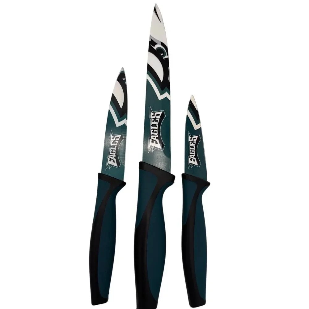 Set of 3 Knives Philadelphia Eagles Stainless Steel Cutlery Team Logo Green